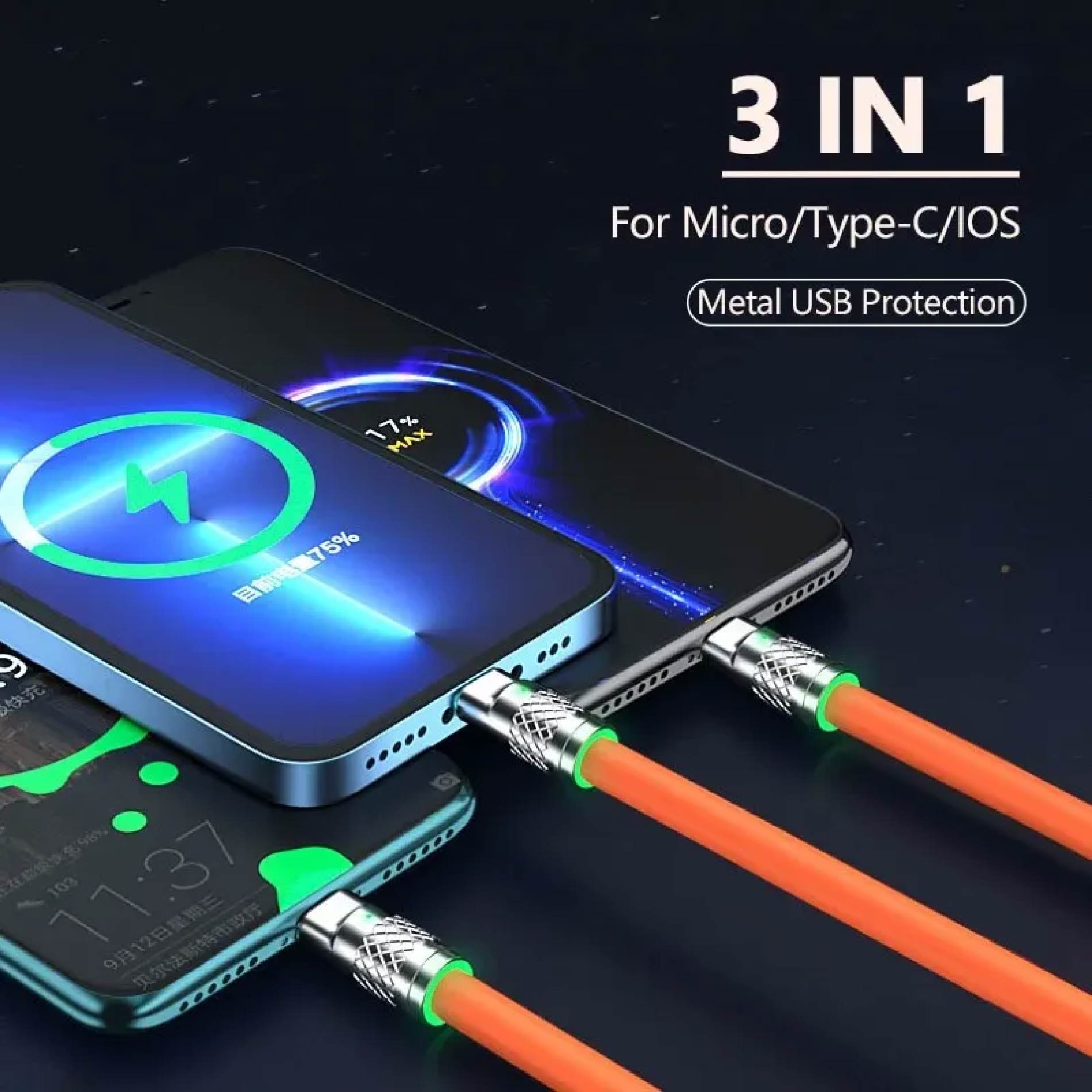 Cable Multiple 3 En 1 Carga Super Rápida